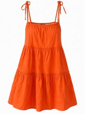 SHEIN Bright Orange Tiered Mini Sundress Spaghetti Straps Size L